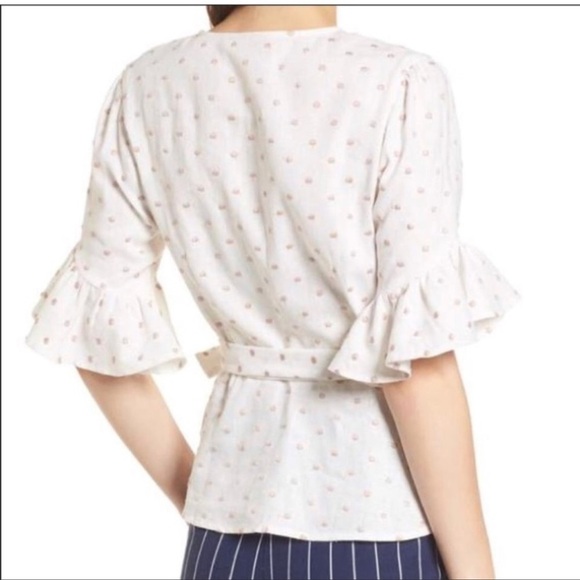 WAYF linen blend polka dot wrap top - Picture 2 of 8